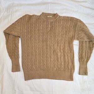 Field Gear Med Men’s Sweater Camel cable knit 100% Cotton Crew neck grandpacore